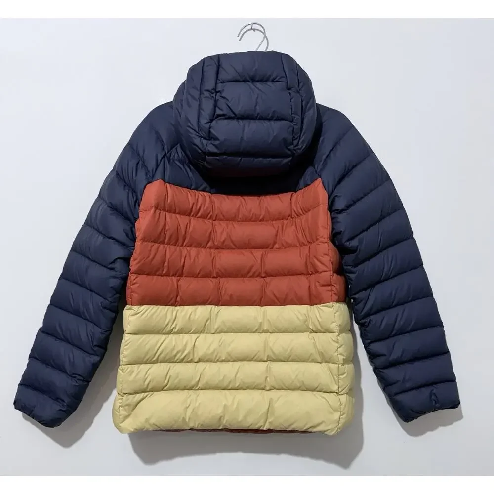 Patagonia Reversible Down Sweater Hoodie Boys Jacket M 10 Navy Brown Pockets